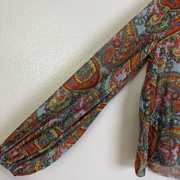 L'Agence Pixie Bohemian Blouse Womens Small Paisley Long Sleeve Boho Cinch Tie - Picture 5 of 11